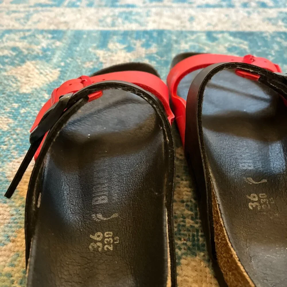Birkenstock Arizona *Black & Poppy Red* Split Color / 36 N / Birko-Flor / EUC - Picture 7 of 16